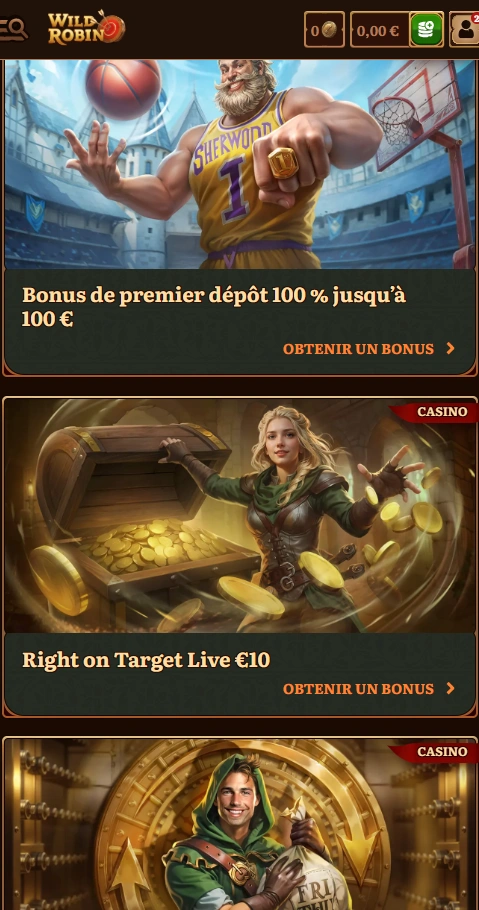 wildrobin mobile bonuses page